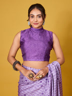 Chic Purple Typography & Heart Digital Print Satin Georgette Saree