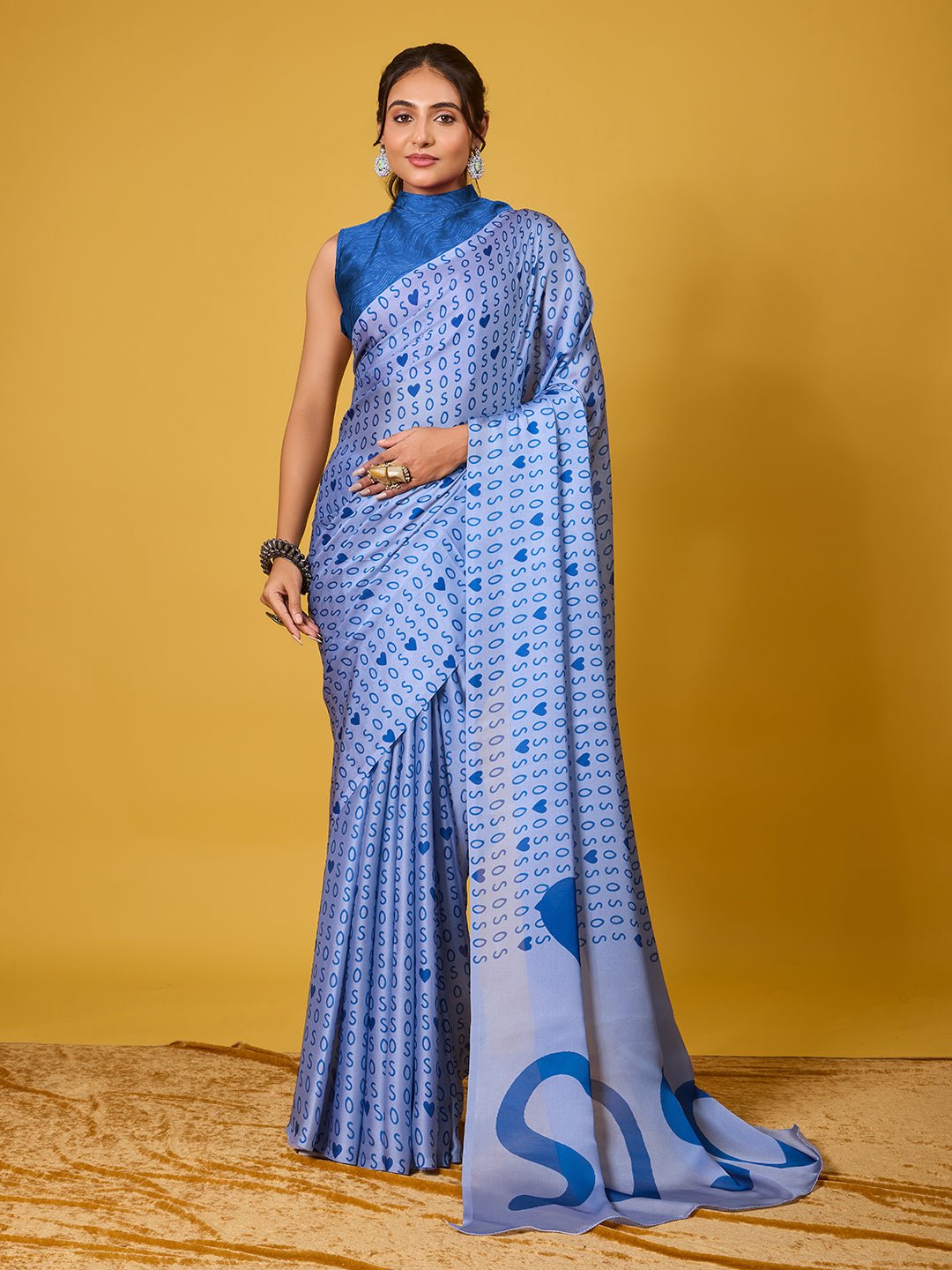 SOS Sassy Blue Satin Georgette Saree