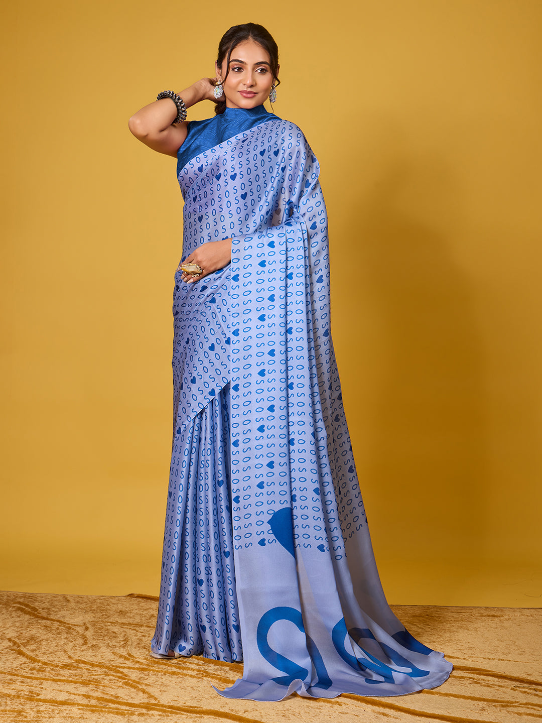 SOS Sassy Blue Satin Georgette Saree