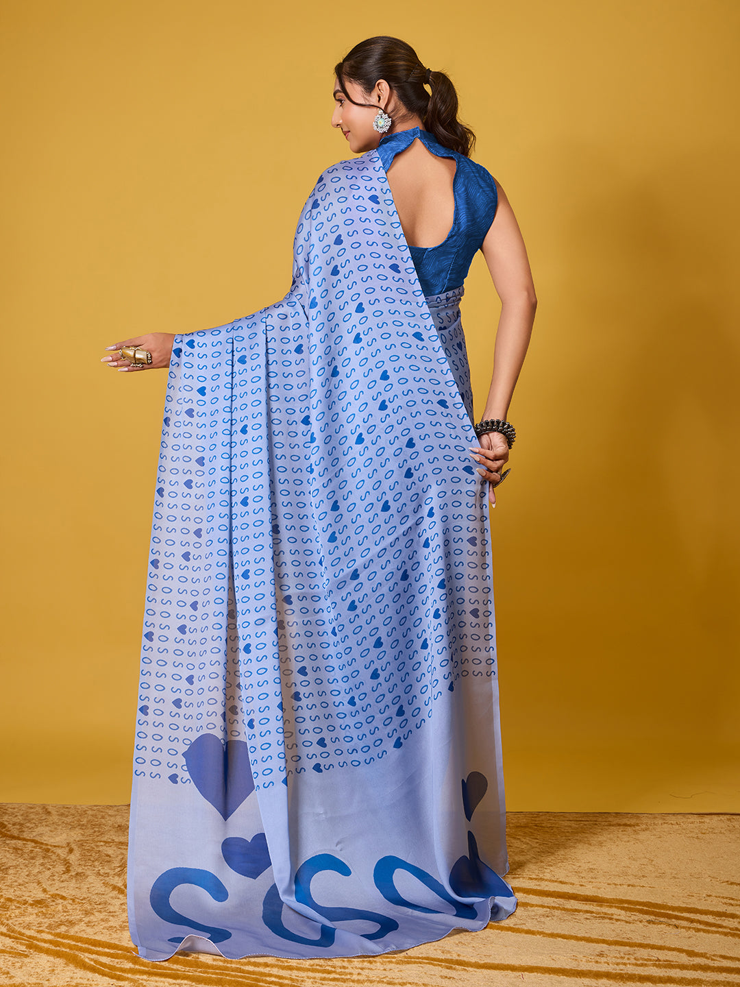 SOS Sassy Blue Satin Georgette Saree