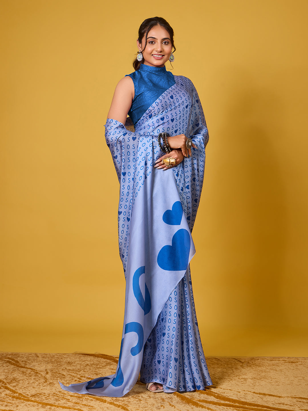 SOS Sassy Blue Satin Georgette Saree