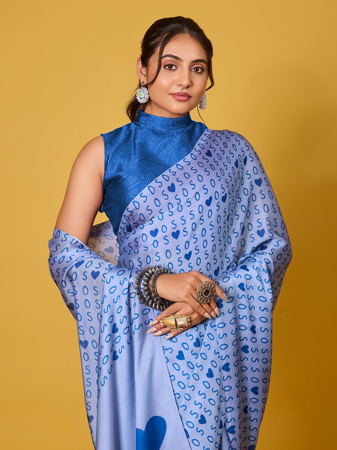 SOS Sassy Blue Satin Georgette Saree