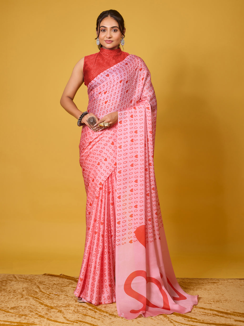 SOS Sassy Red Satin Georgette Saree