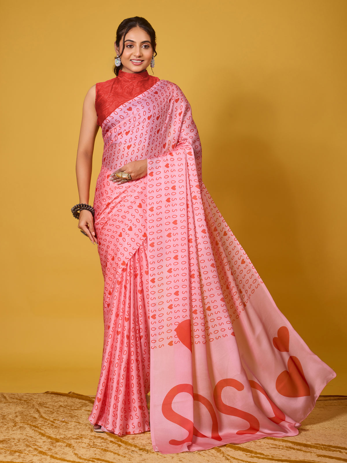 SOS Sassy Red Satin Georgette Saree