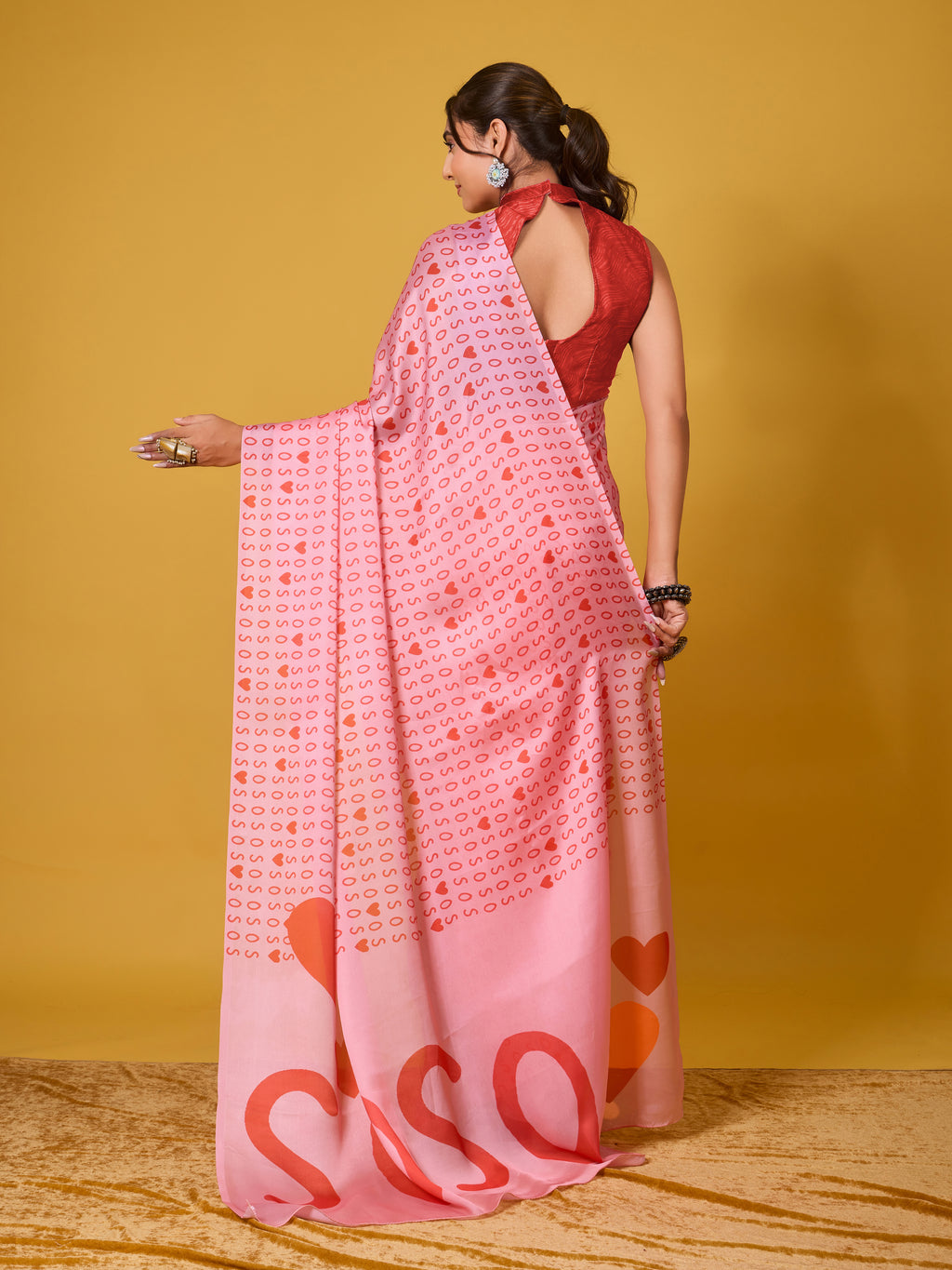 SOS Sassy Red Satin Georgette Saree
