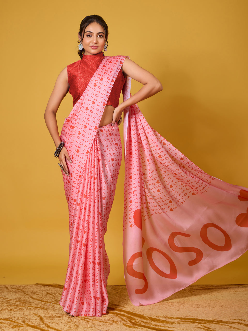 SOS Sassy Red Satin Georgette Saree