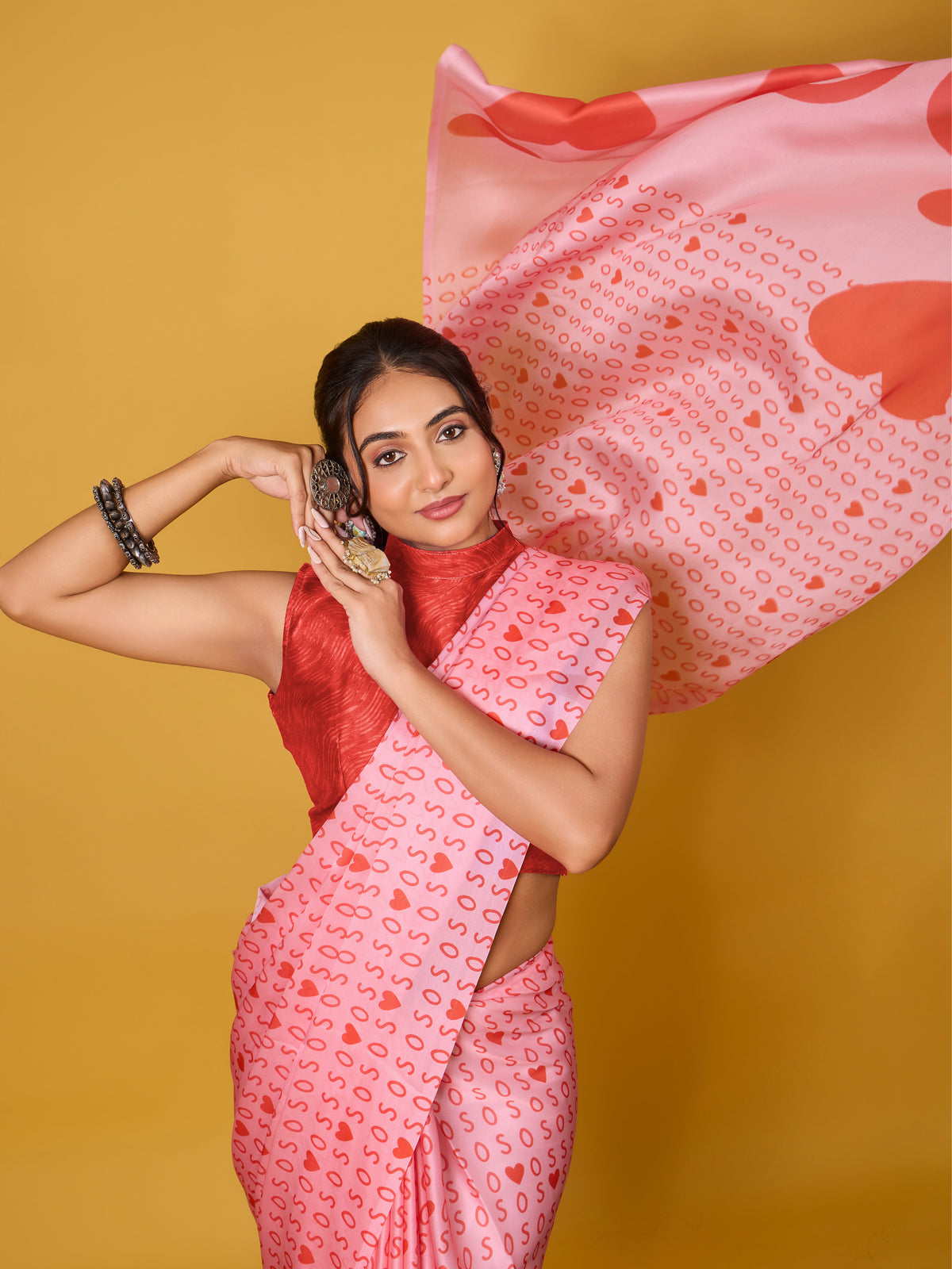 SOS Sassy Red Satin Georgette Saree