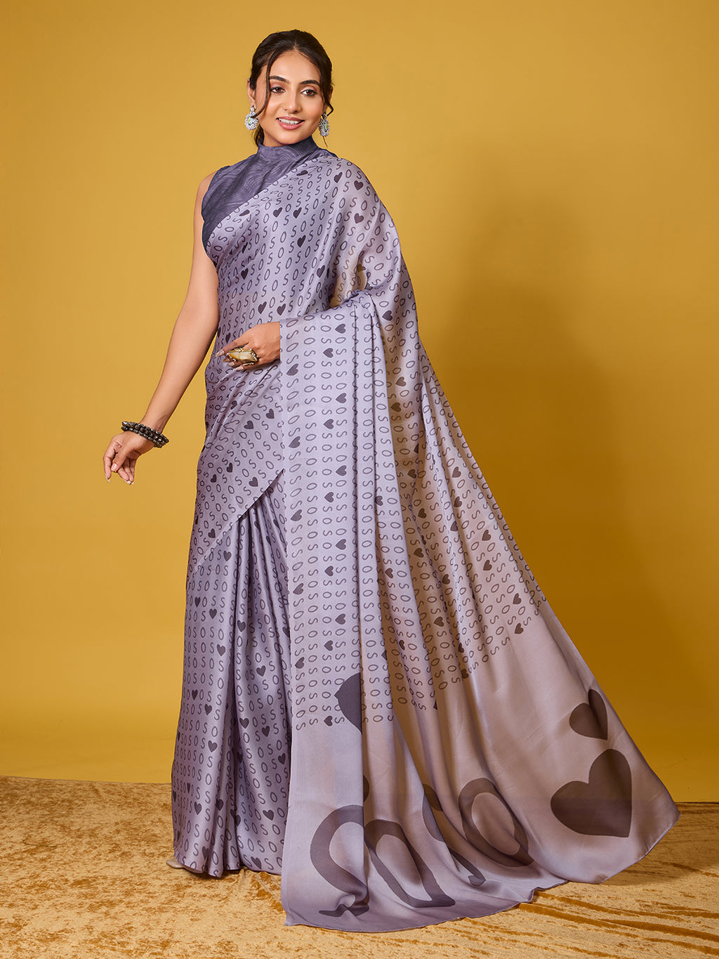 SOS Sassy Grey Satin Georgette Saree