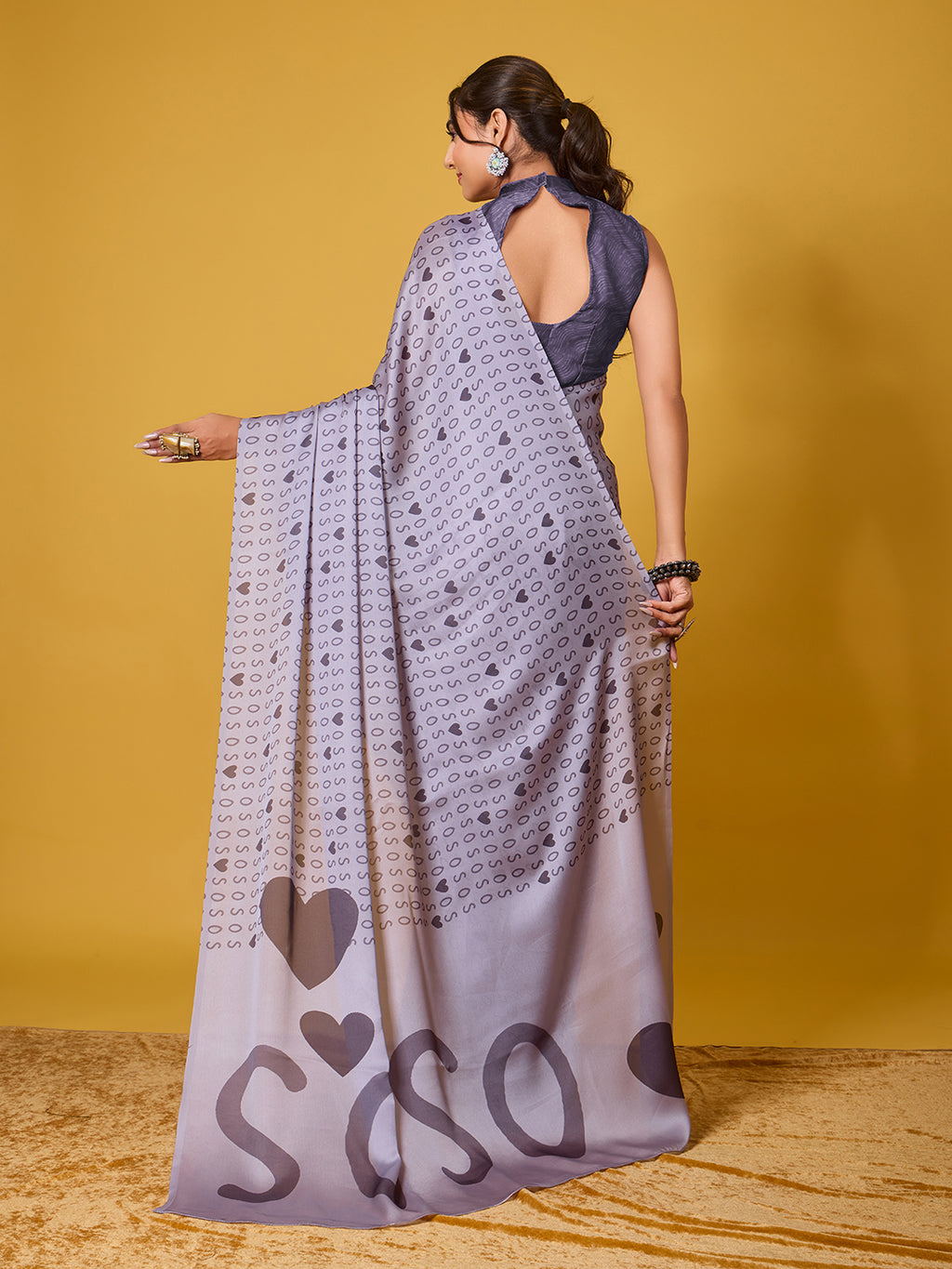 SOS Sassy Grey Satin Georgette Saree