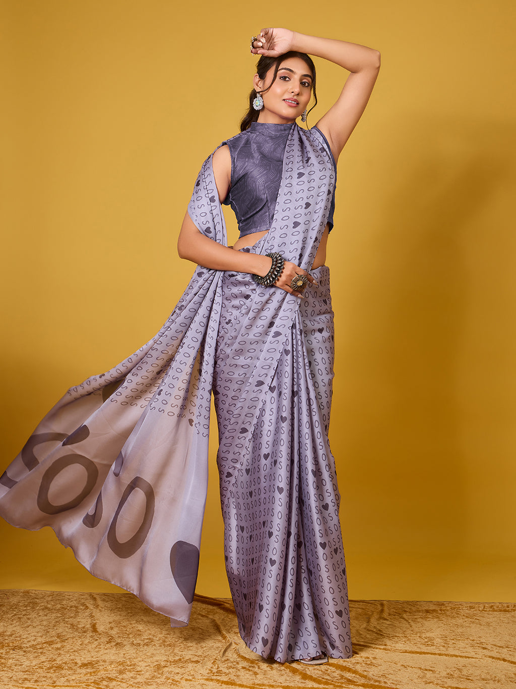 SOS Sassy Grey Satin Georgette Saree