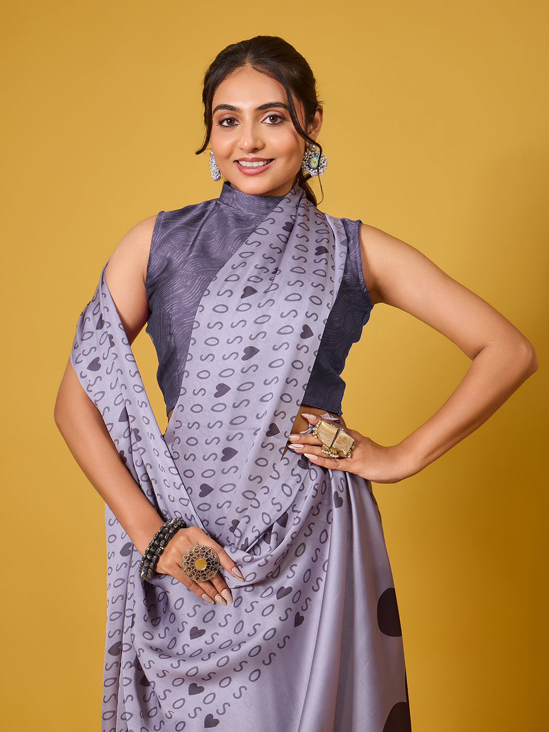 SOS Sassy Grey Satin Georgette Saree