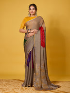 Bandhani Print Taupe & Multicolored Digital Print Satin Georgette Saree