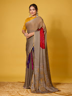Bandhani Print Taupe & Multicolored Digital Print Satin Georgette Saree