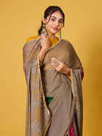 Bandhani Print Taupe & Multicolored Digital Print Satin Georgette Saree