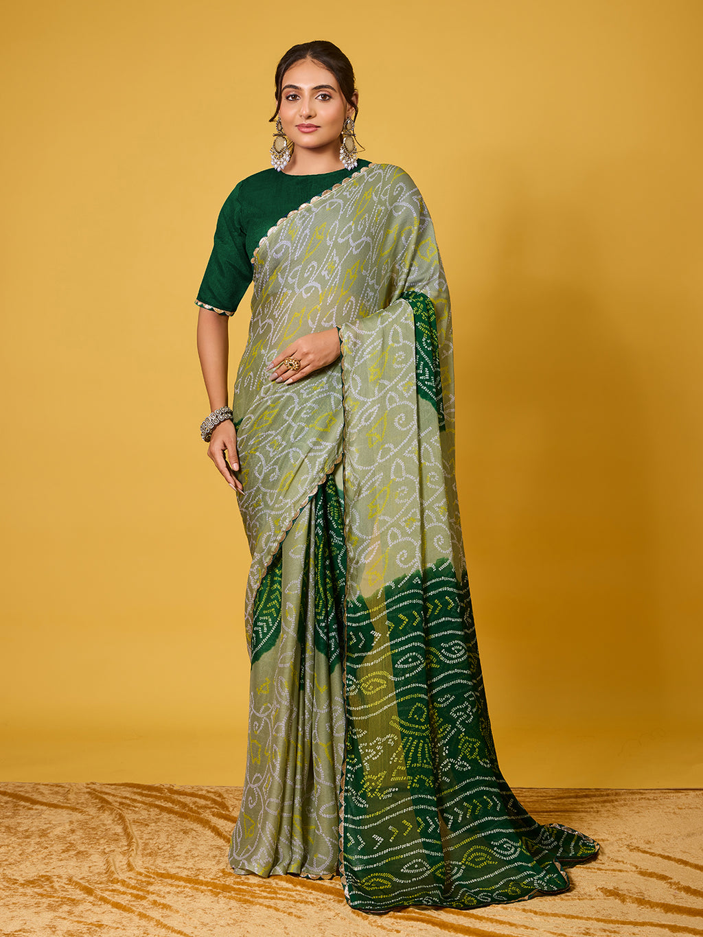 Traditional Green Chiffon Saree