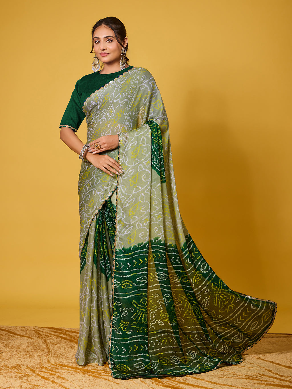 Traditional Green Chiffon Saree