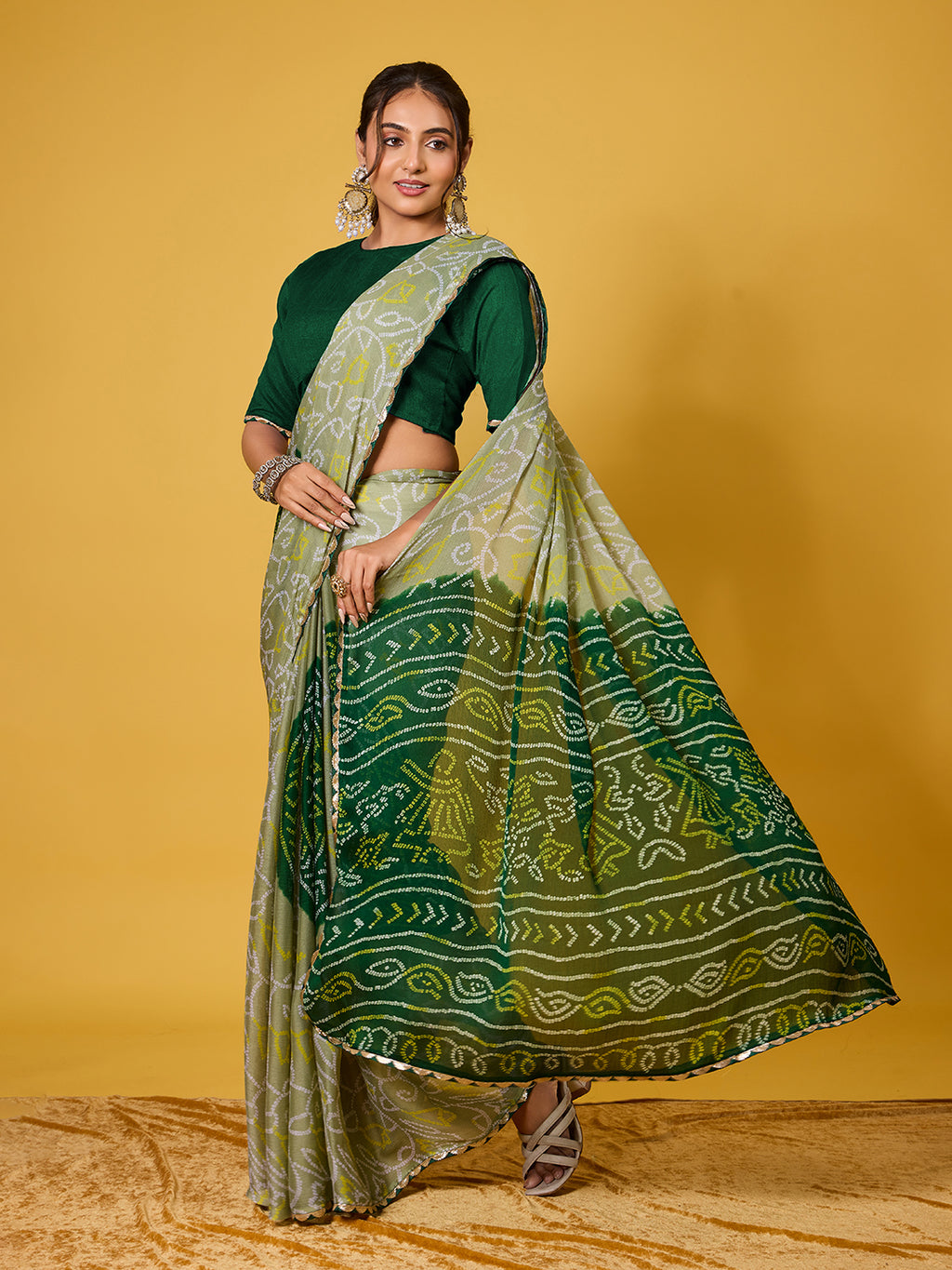 Traditional Green Chiffon Saree