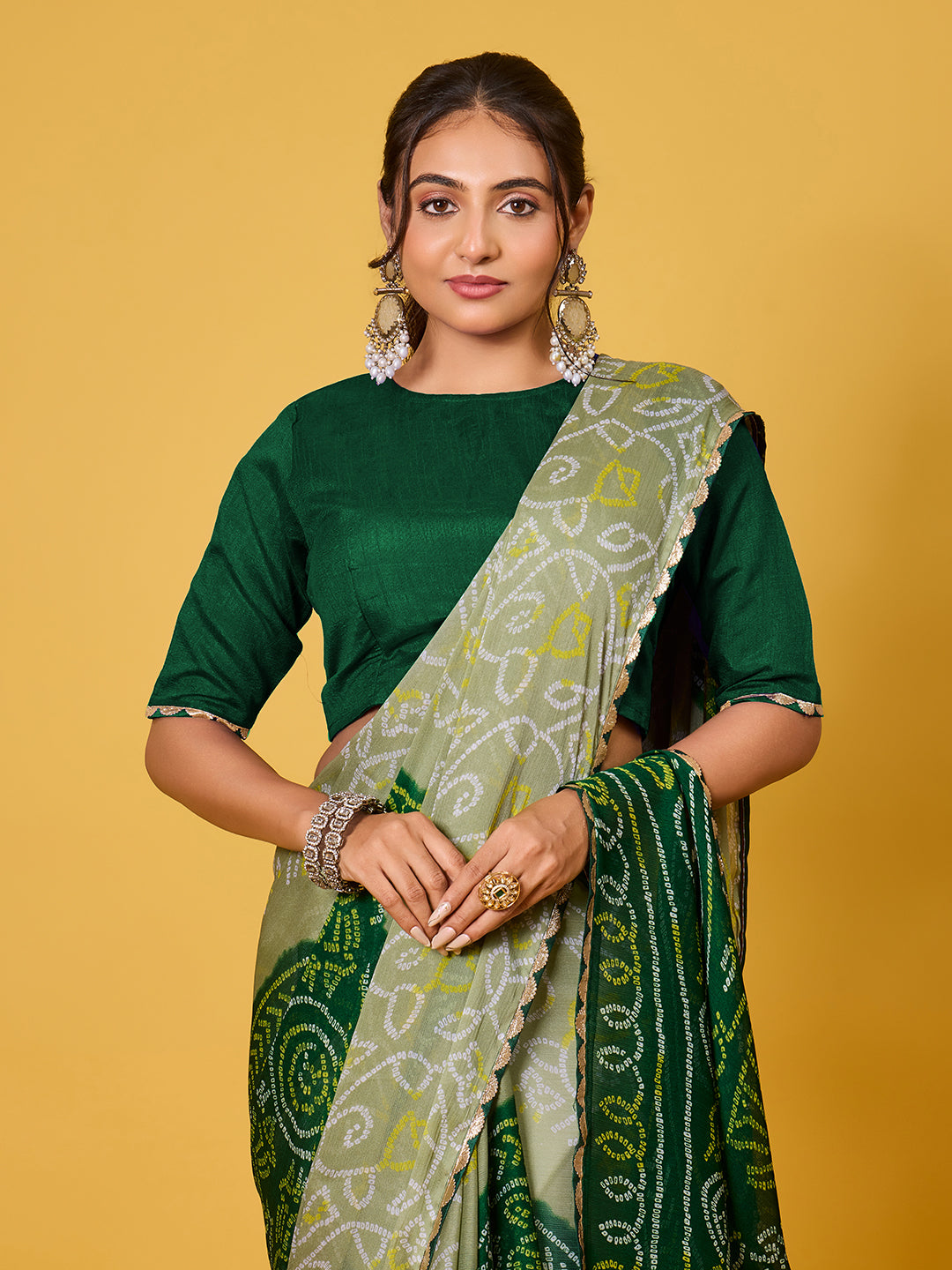 Traditional Green Chiffon Saree
