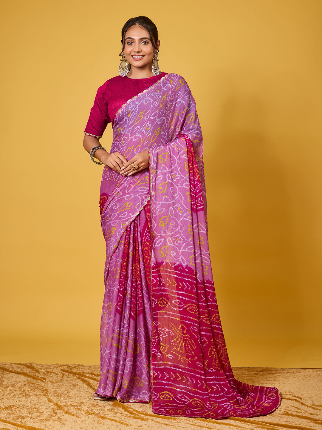 Traditional Pink Chiffon Saree