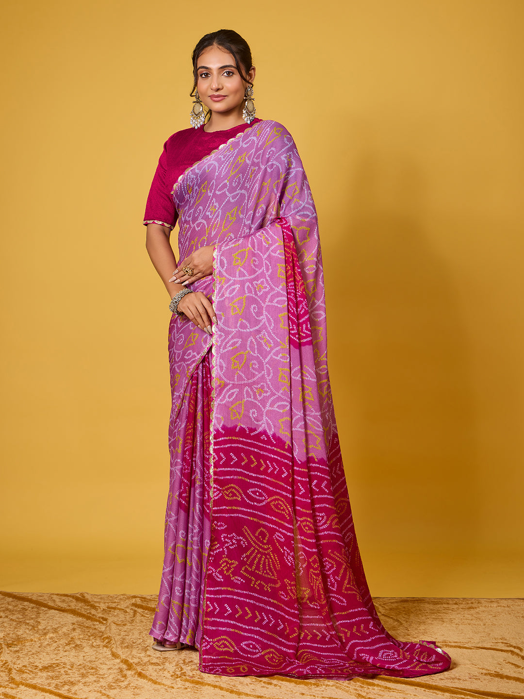 Traditional Pink Chiffon Saree