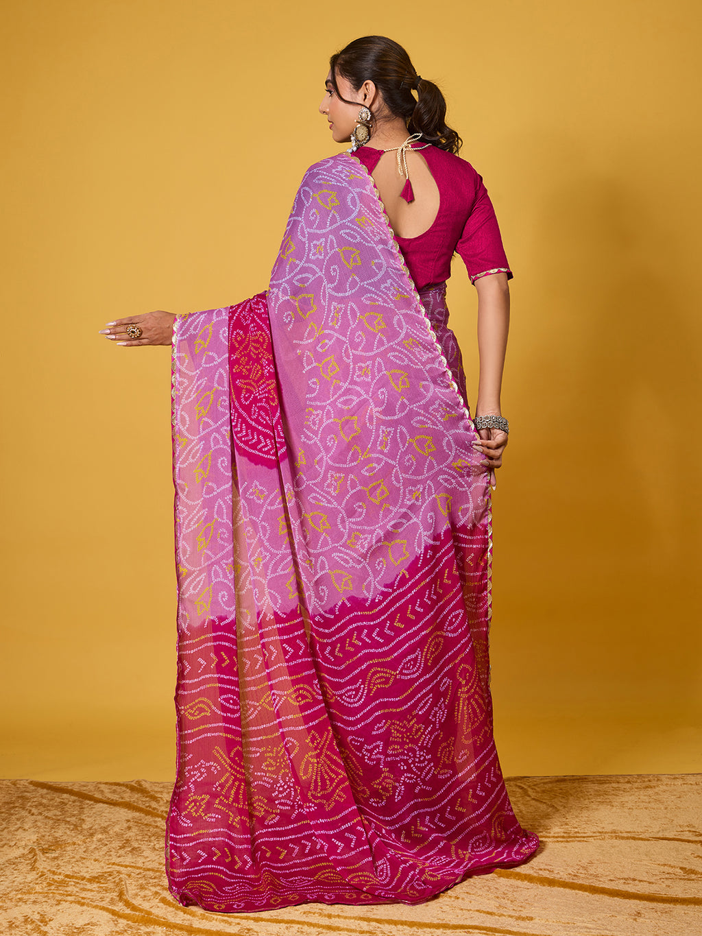 Traditional Pink Chiffon Saree
