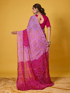 Traditional Pink Chiffon Saree