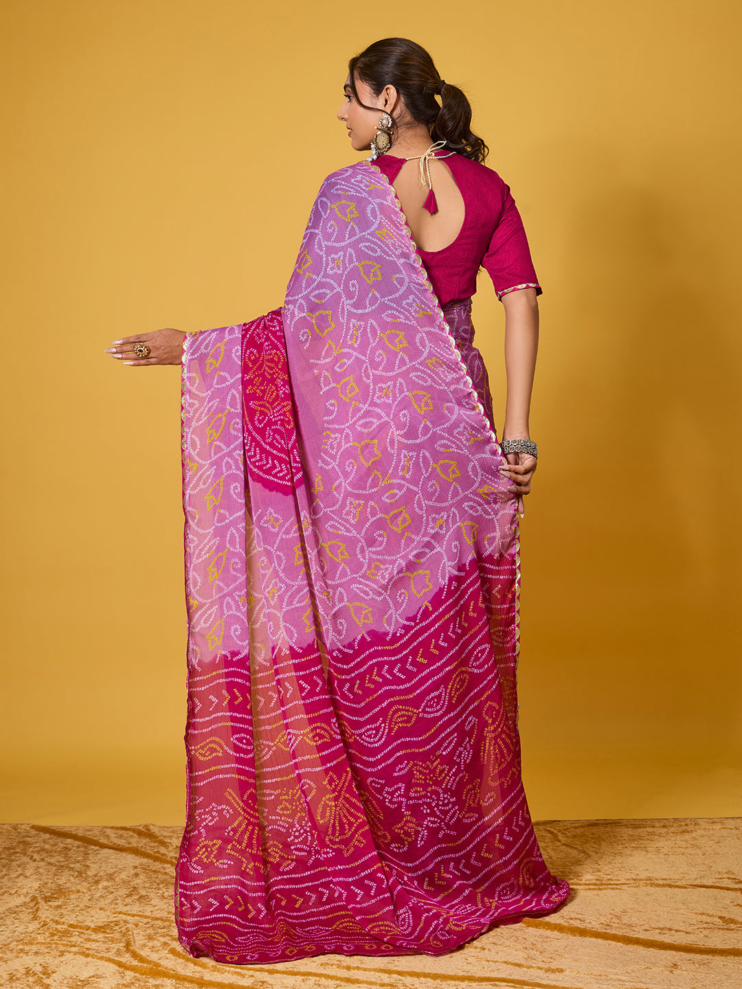 Traditional Pink Chiffon Saree