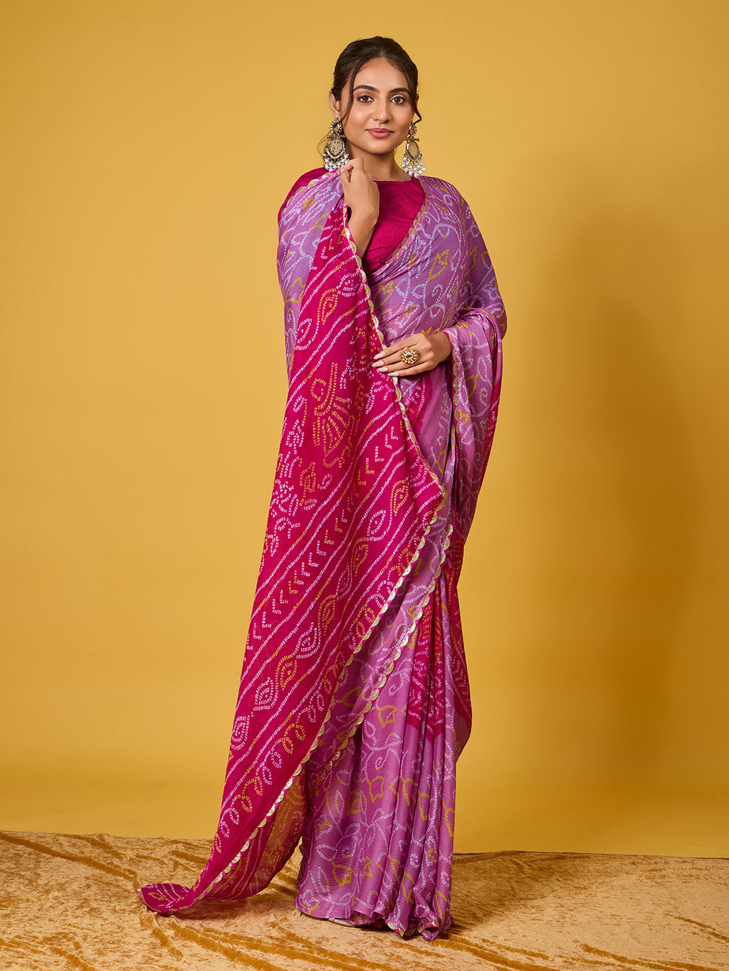 Traditional Pink Chiffon Saree