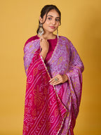Traditional Pink Chiffon Saree