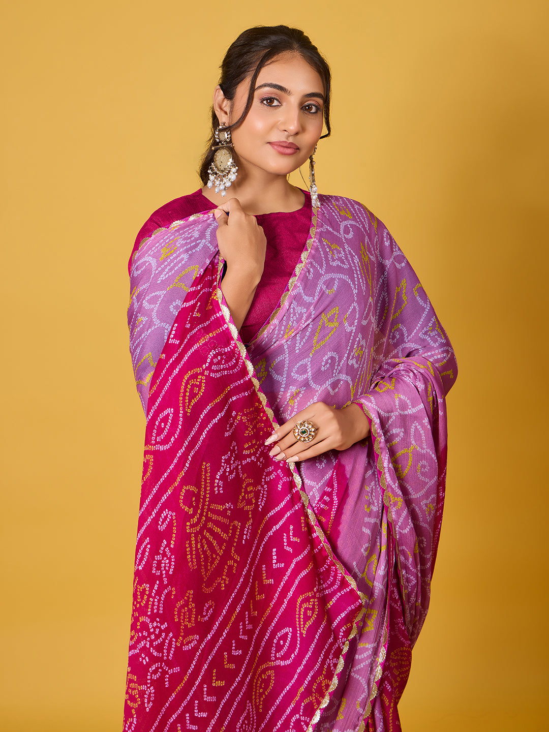 Traditional Pink Chiffon Saree