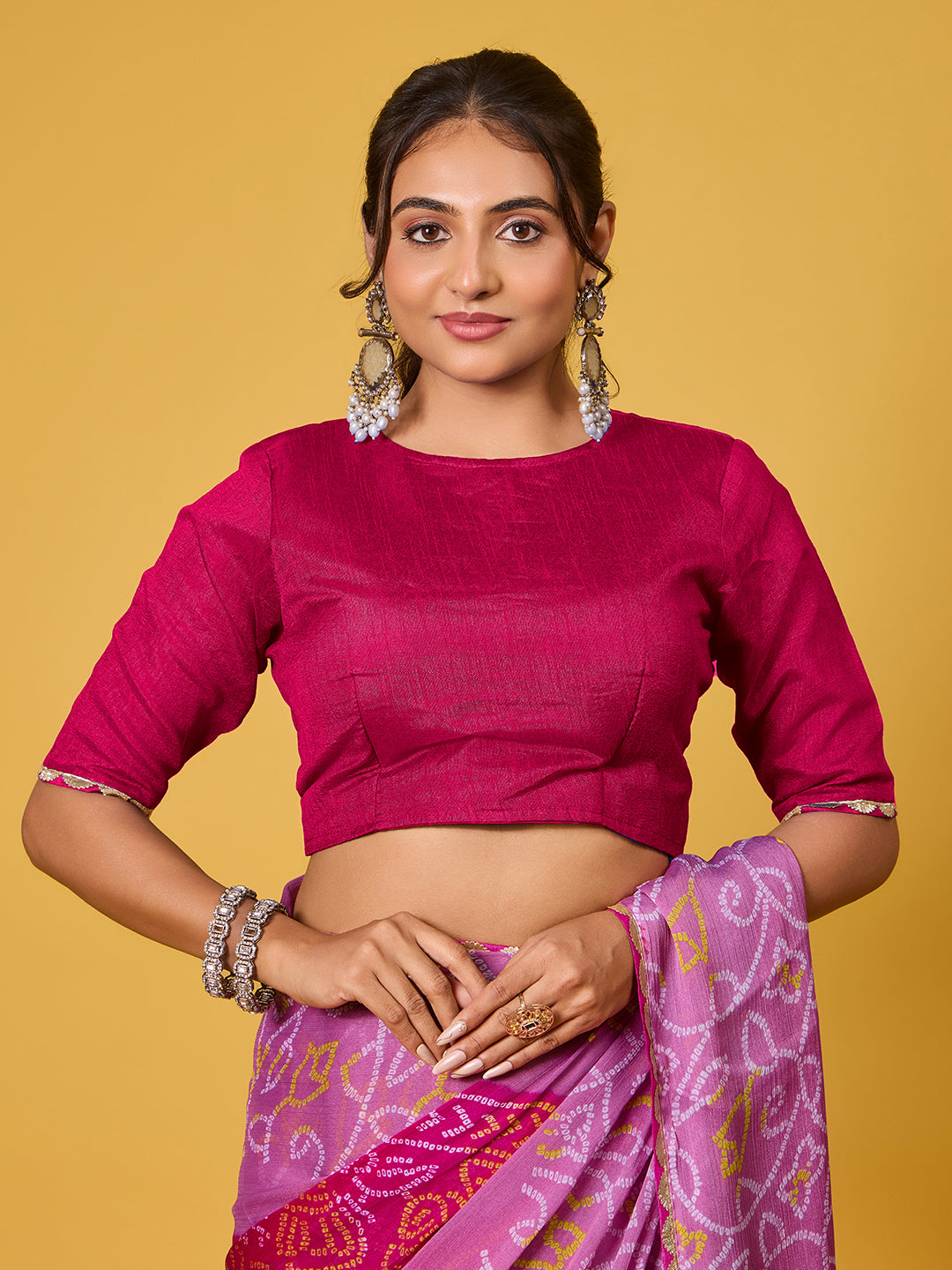 Traditional Pink Chiffon Saree