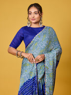 Exquisite Blue & Grey Bandhani Print Digital Satin Georgette Saree