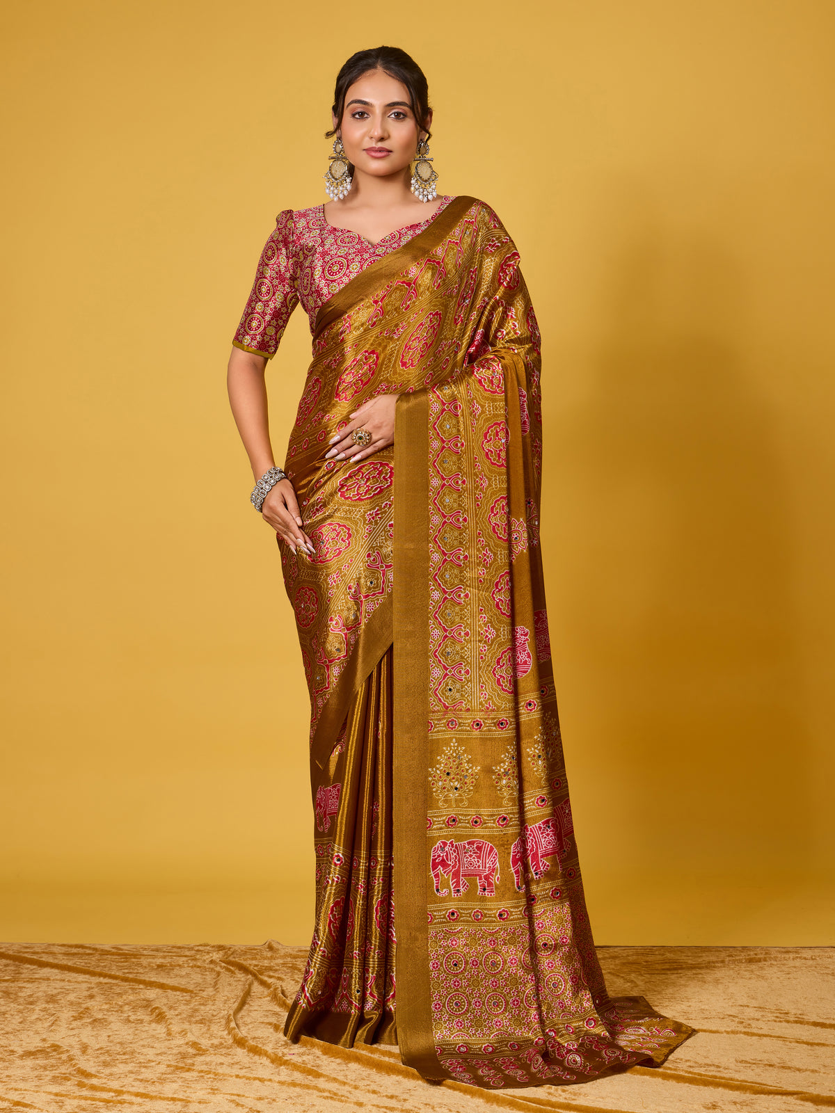 Trendy Mirror Work Saree With Heavy Mirror Blouse