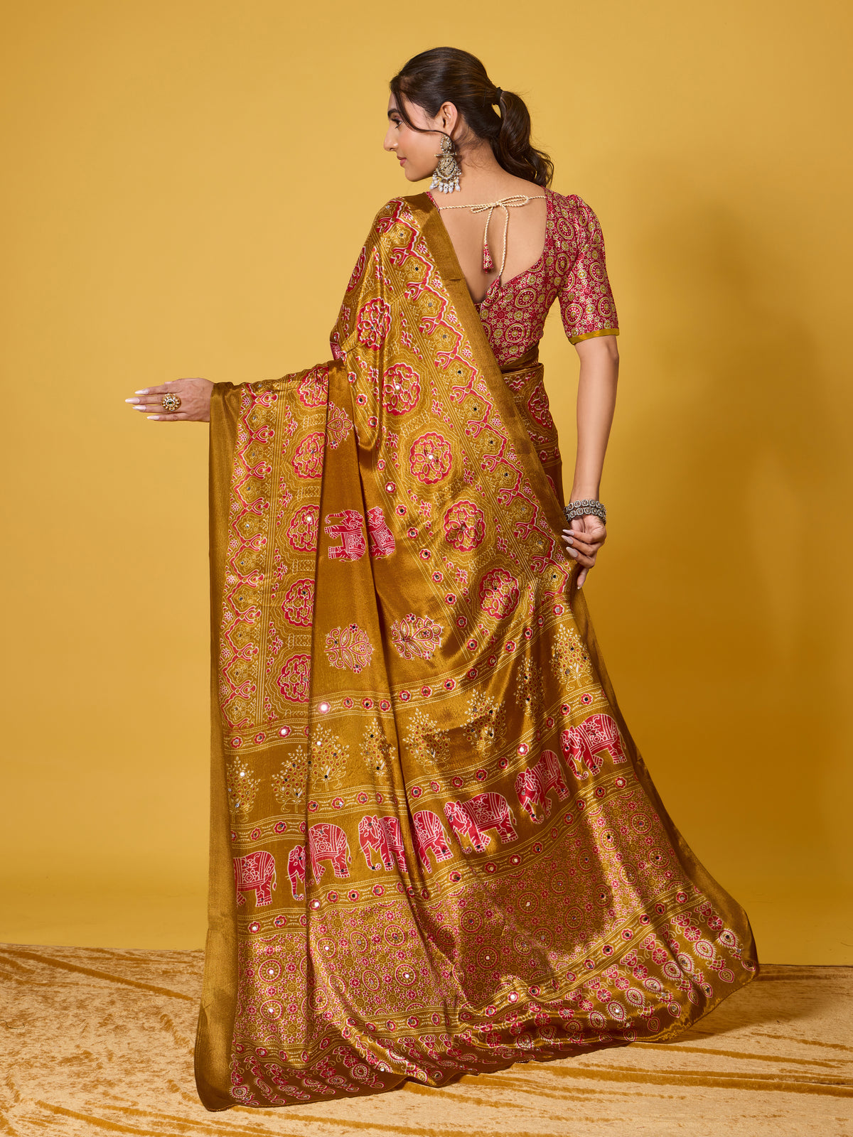 Trendy Mirror Work Saree With Heavy Mirror Blouse