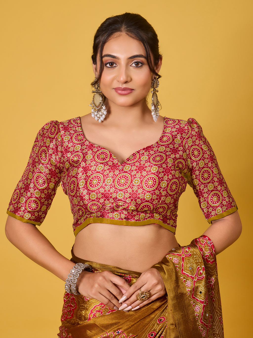 Trendy Mirror Work Saree With Heavy Mirror Blouse