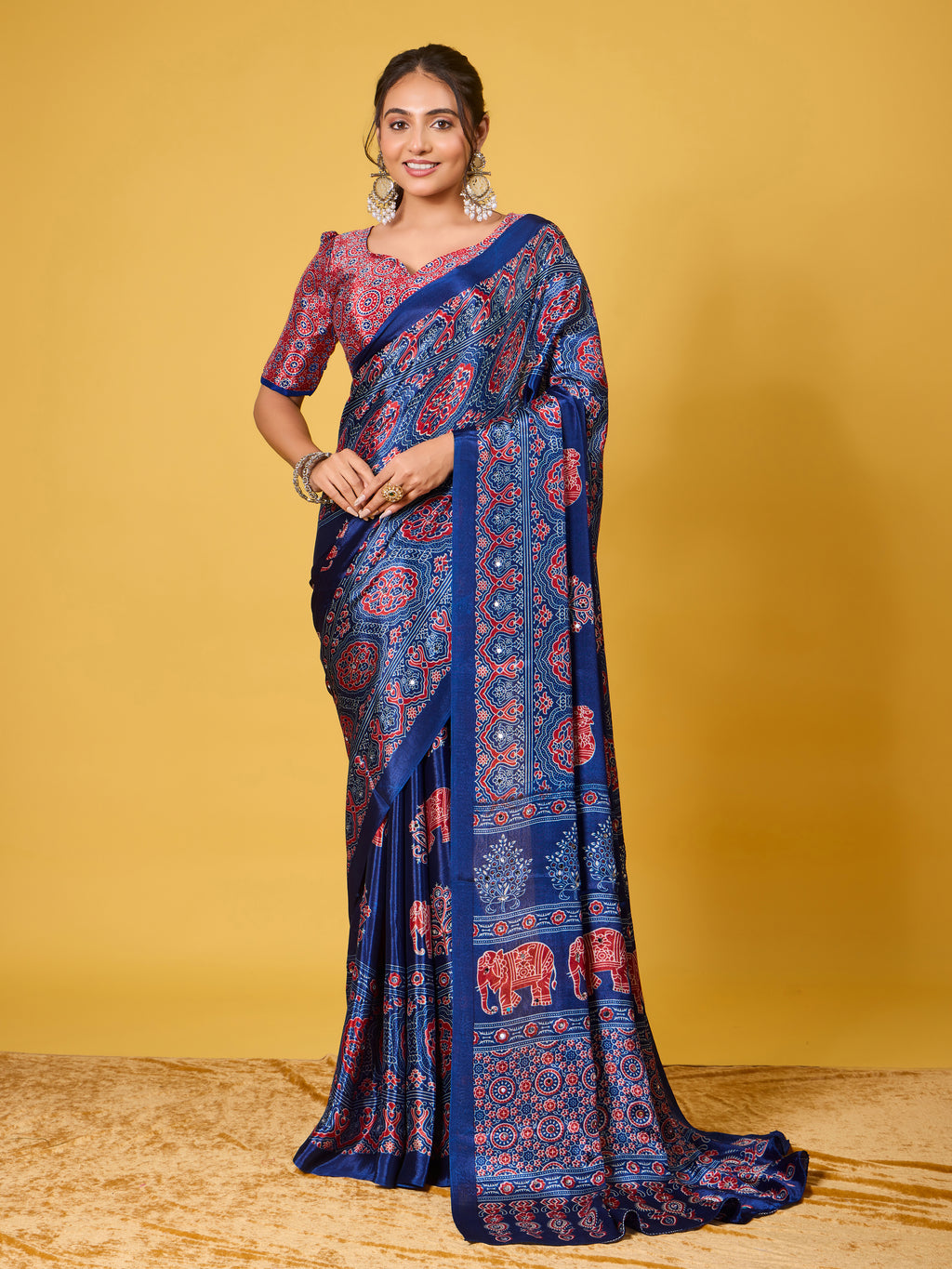 Trendy Mirror Work Saree With Heavy Mirror Blouse