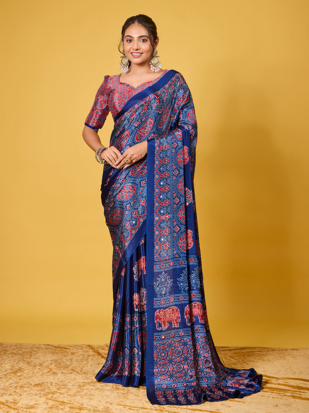 Trendy Mirror Work Saree With Heavy Mirror Blouse