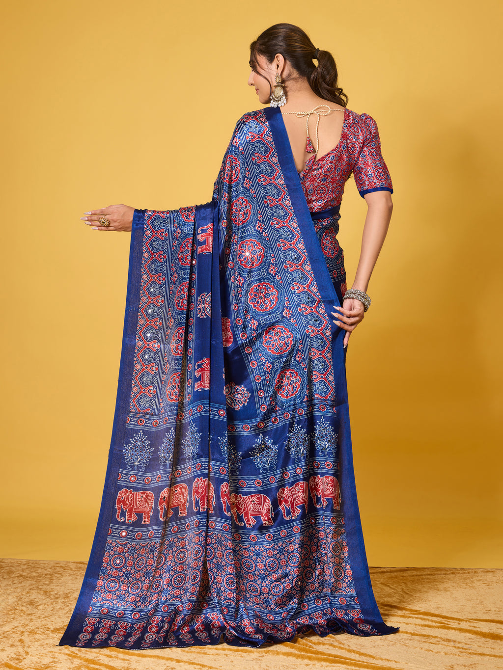Trendy Mirror Work Saree With Heavy Mirror Blouse
