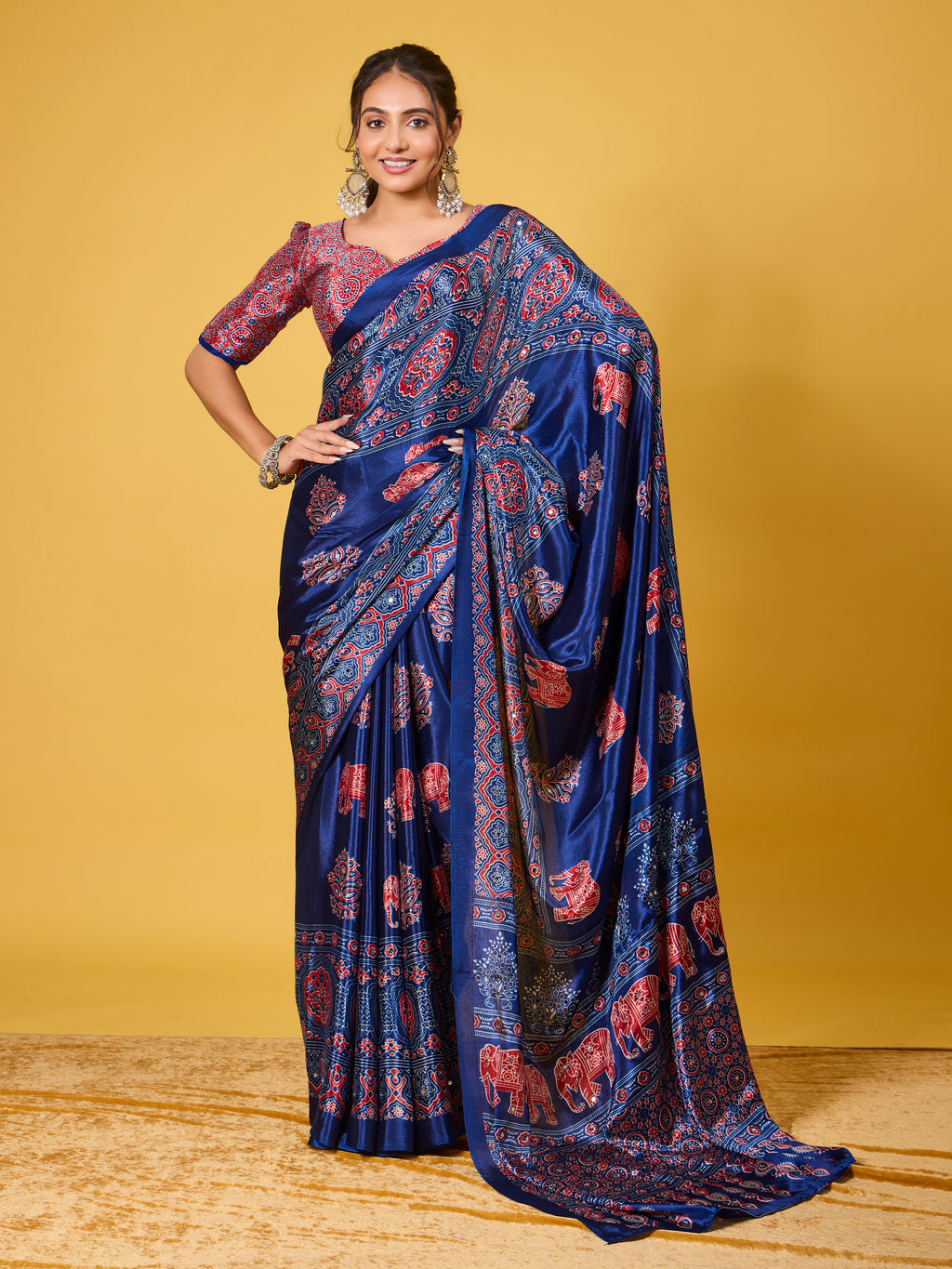 Trendy Mirror Work Saree With Heavy Mirror Blouse