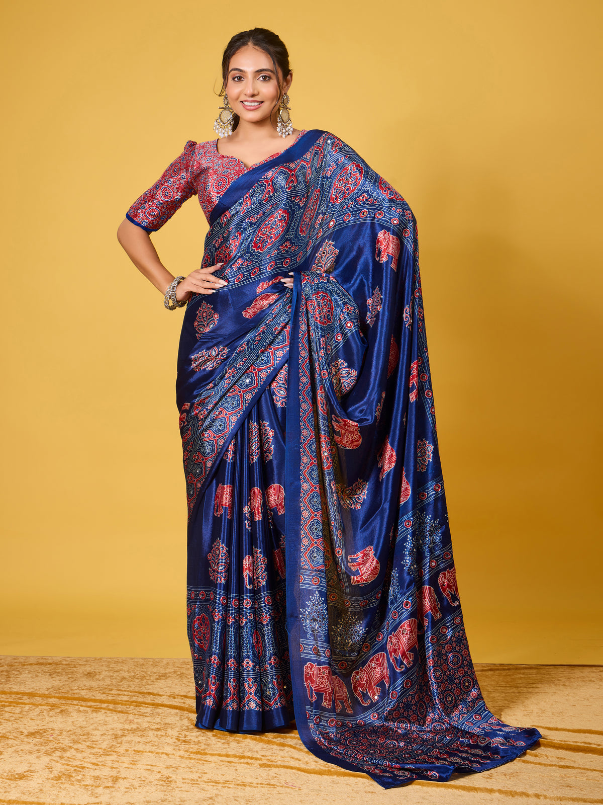 Trendy Mirror Work Saree With Heavy Mirror Blouse