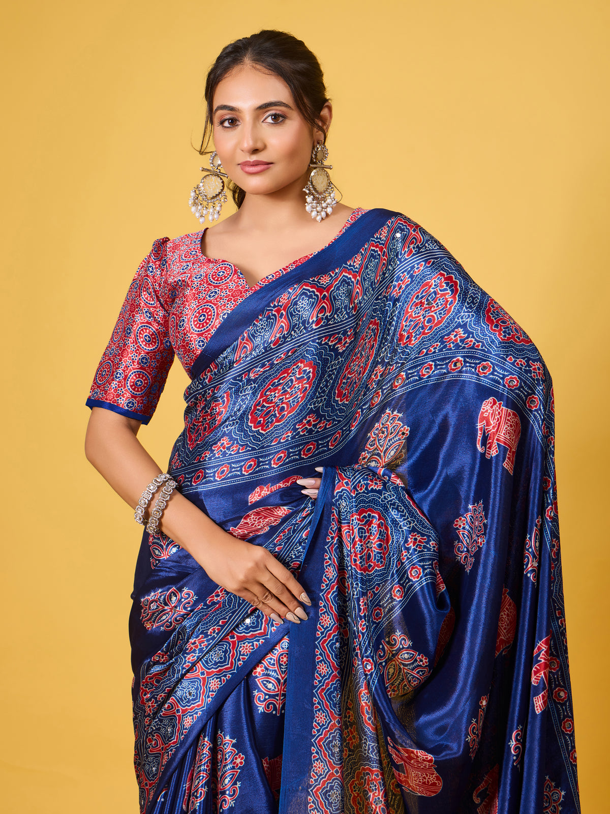 Trendy Mirror Work Saree With Heavy Mirror Blouse