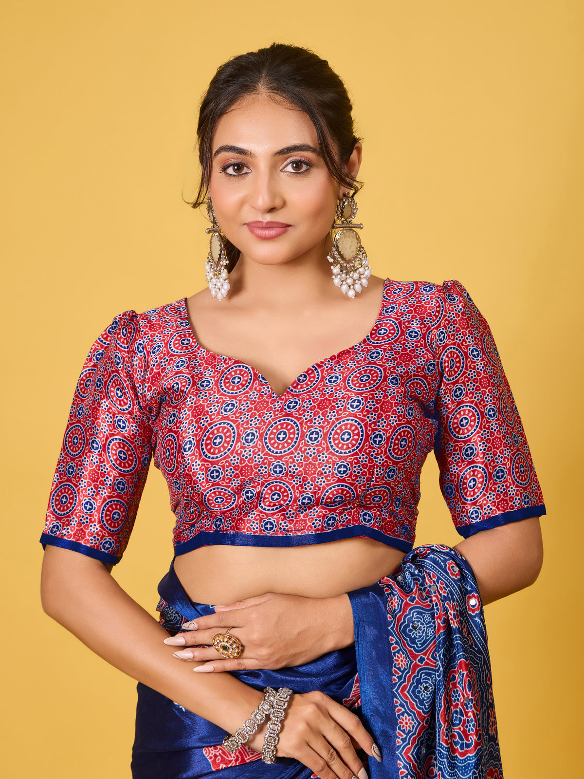 Trendy Mirror Work Saree With Heavy Mirror Blouse