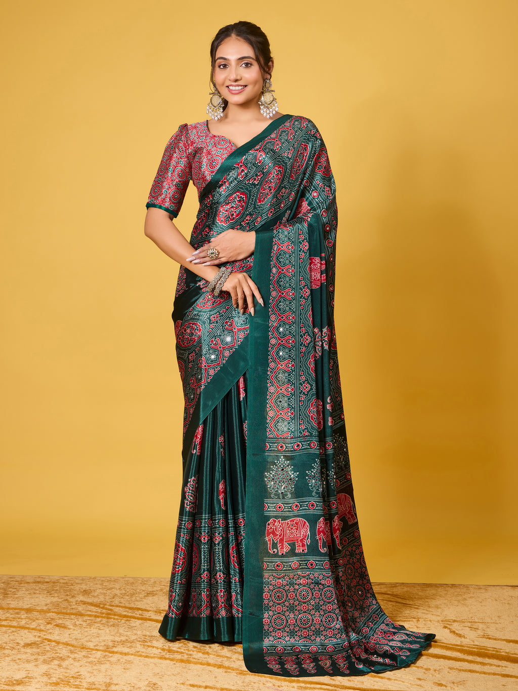 Trendy Mirror Work Saree With Heavy Mirror Blouse