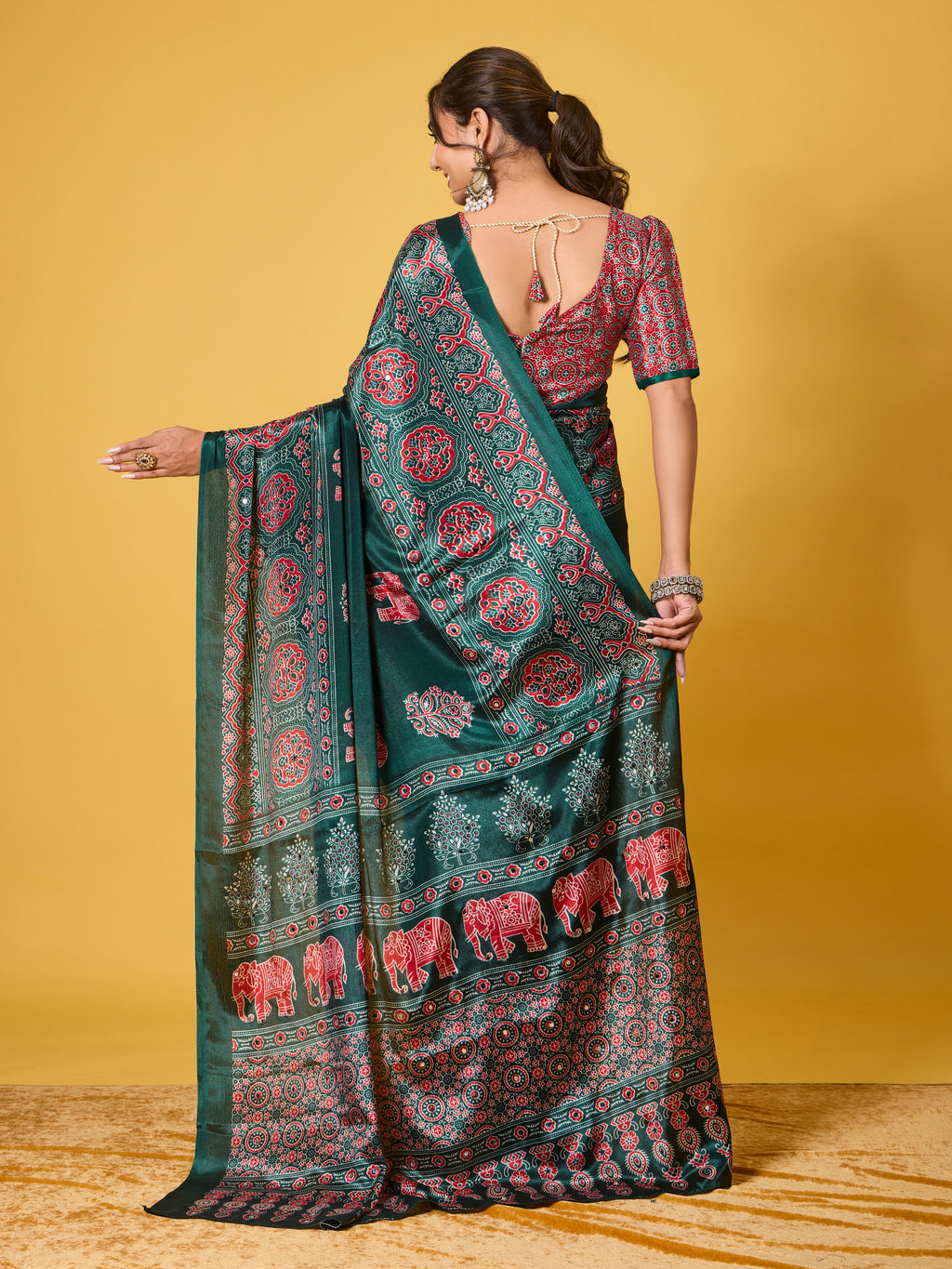 Trendy Mirror Work Saree With Heavy Mirror Blouse