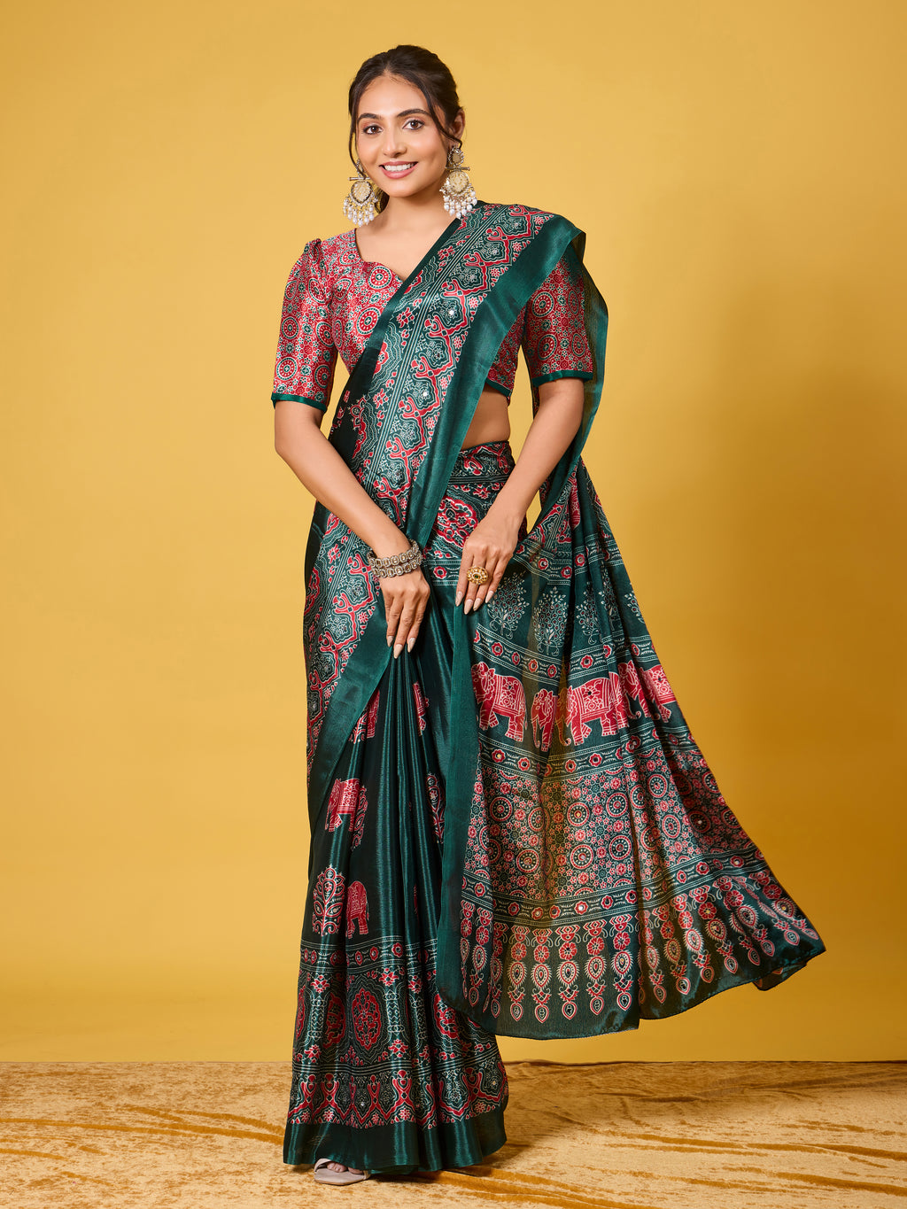 Trendy Mirror Work Saree With Heavy Mirror Blouse