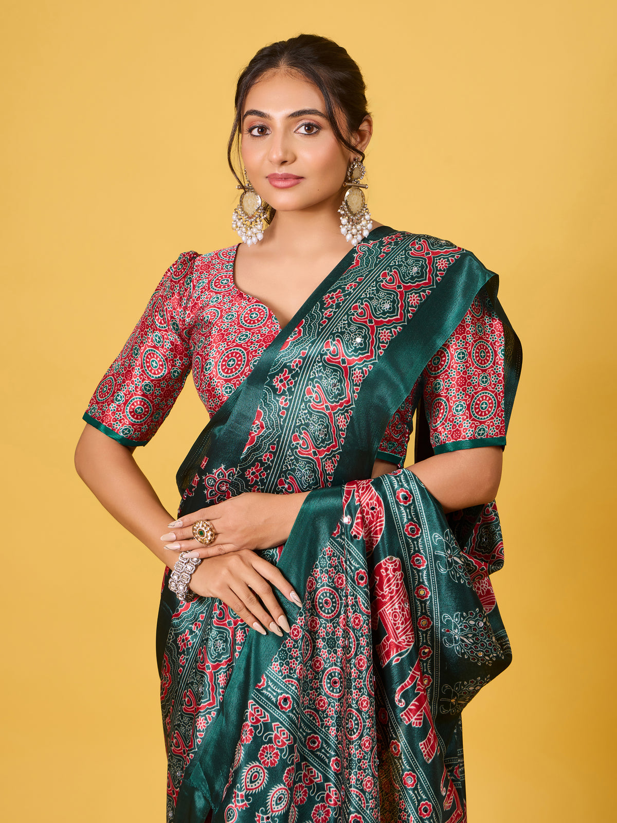 Trendy Mirror Work Saree With Heavy Mirror Blouse
