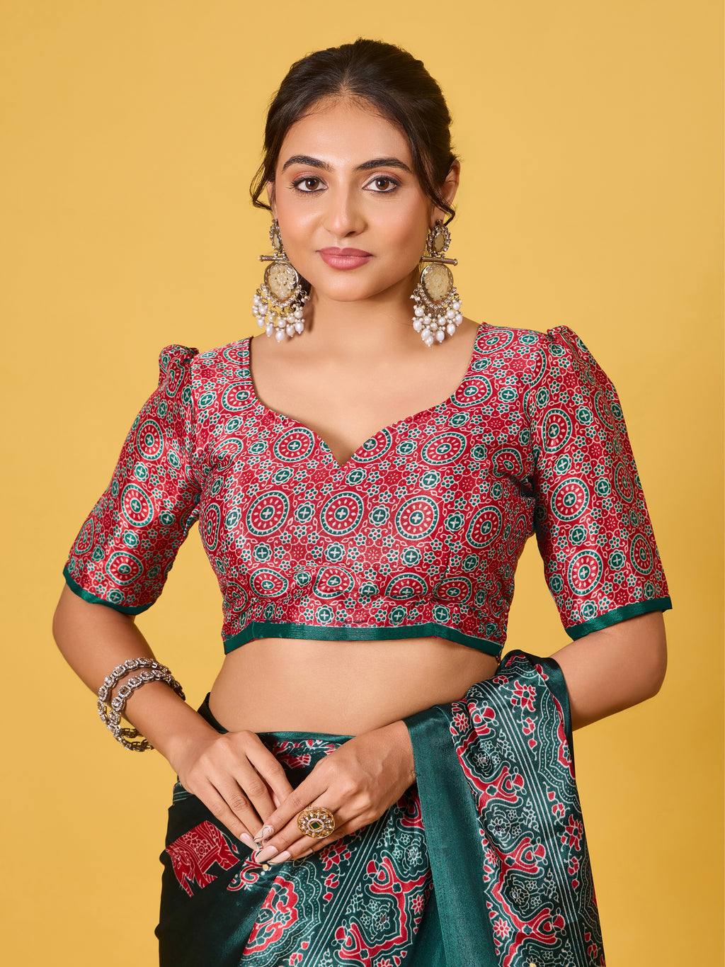 Trendy Mirror Work Saree With Heavy Mirror Blouse