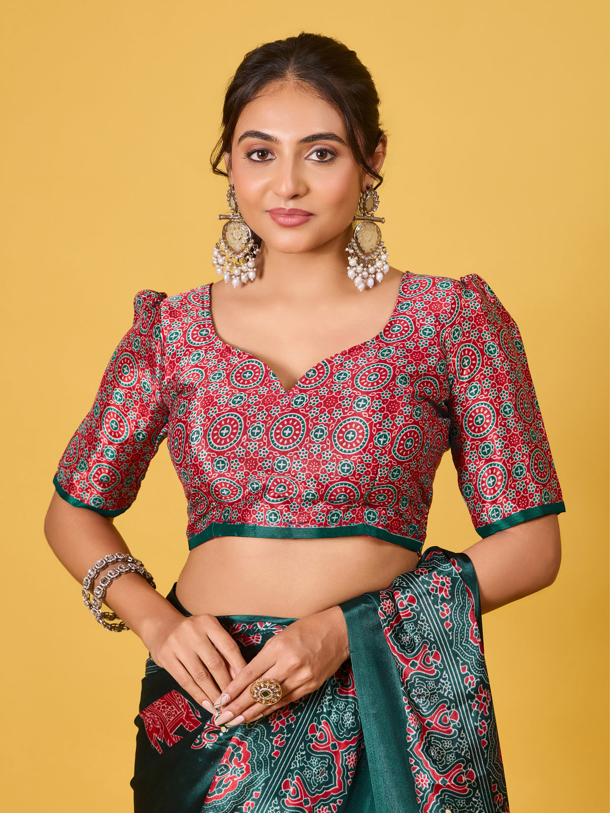 Trendy Mirror Work Saree With Heavy Mirror Blouse