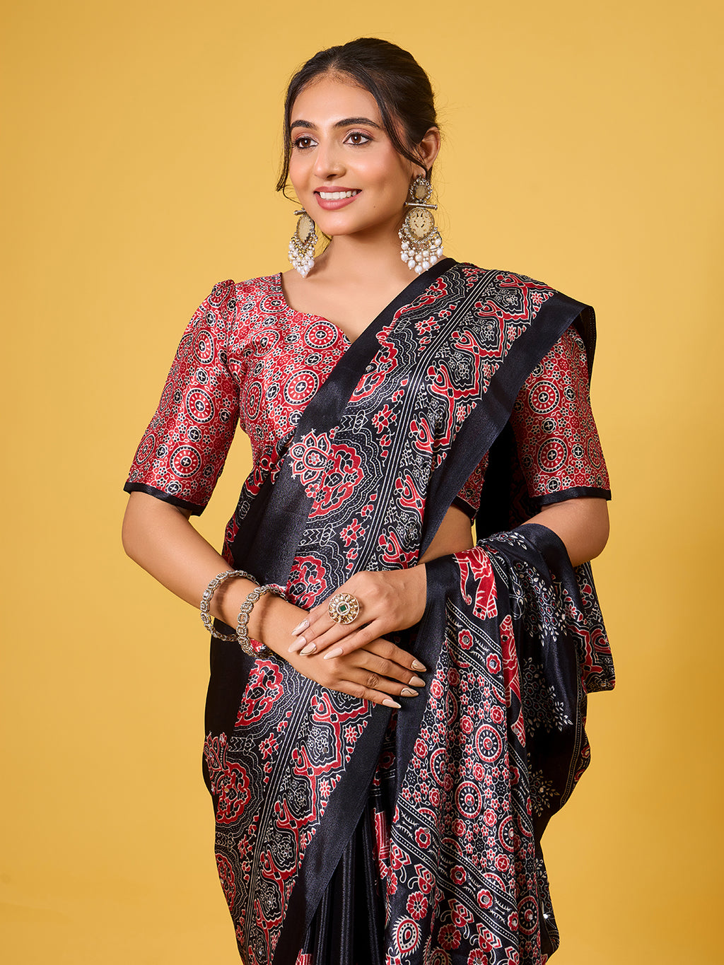 Trendy Mirror Work Saree With Heavy Mirror Blouse