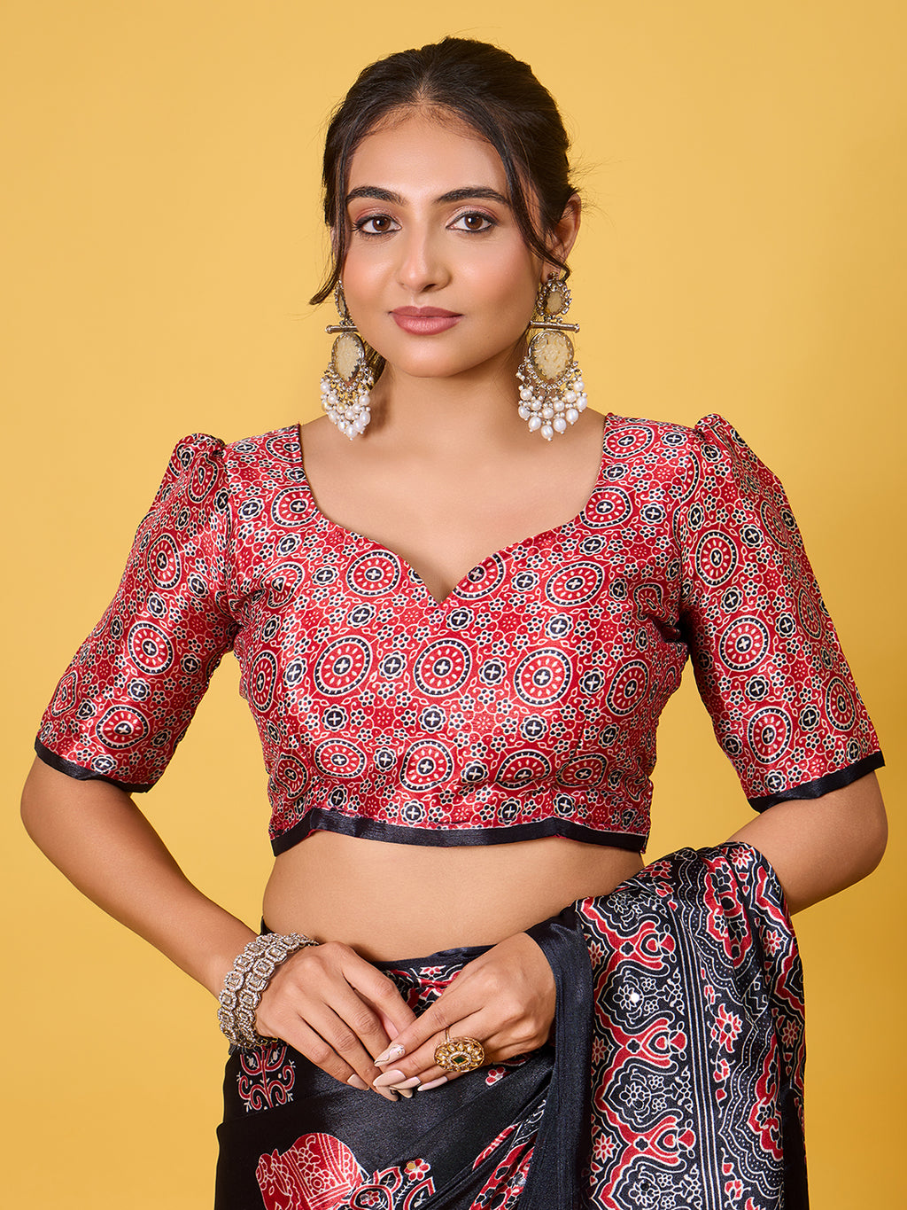 Trendy Mirror Work Saree With Heavy Mirror Blouse